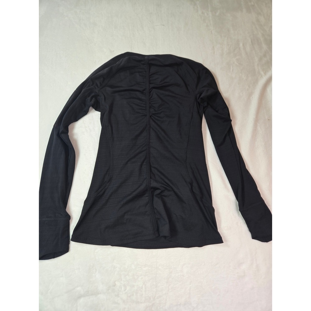Athleta Womens Black Half Zip Long Sleeve Ruched Back Thumbhole Top Medium Layer - Picture 6 of 6
